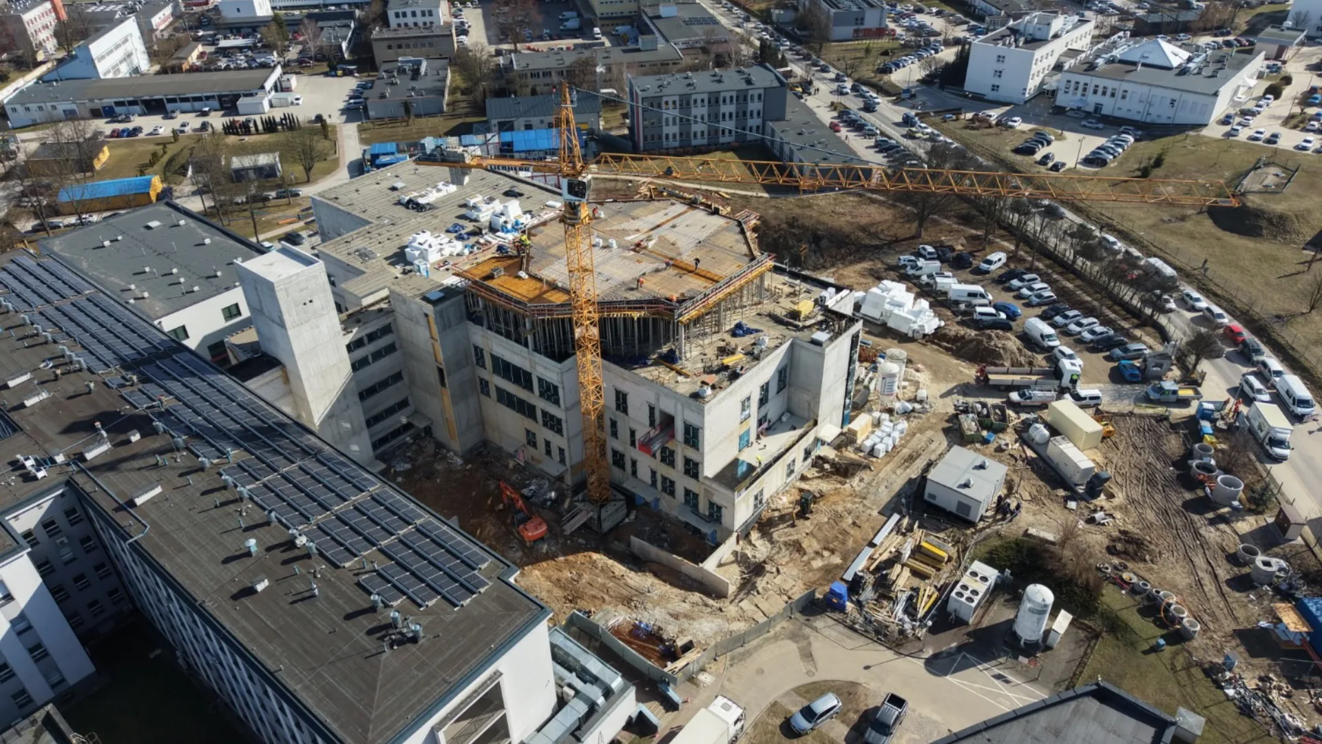Wojewódzki Szpital Zespolony w Kielcach — widok budowy z lotu ptaka